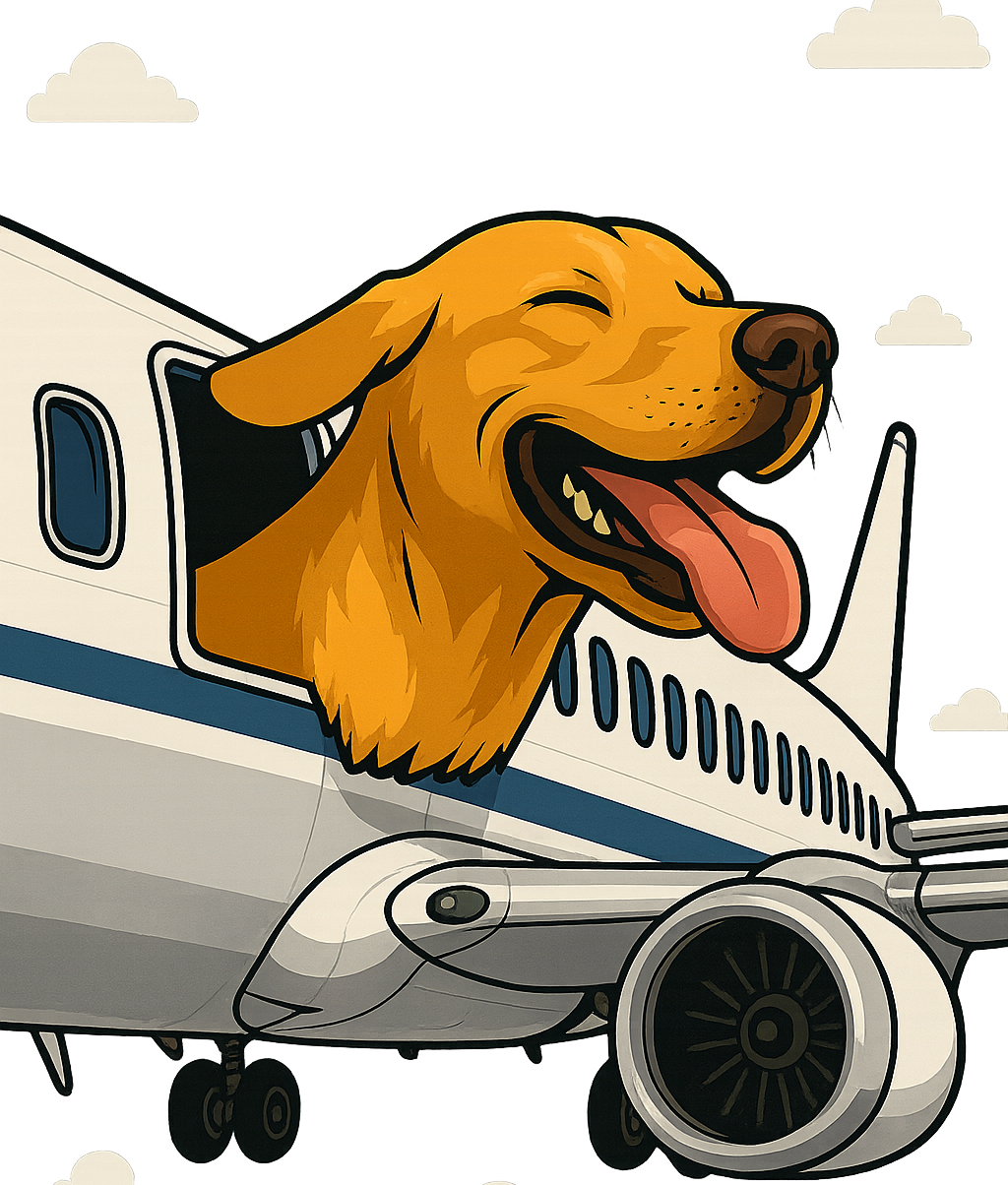illustration by theTailed of a dog with its head out of a aeroplane window