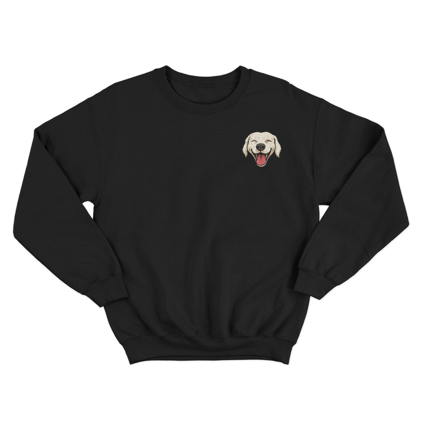 Black sweatshirt with a dog face illustration