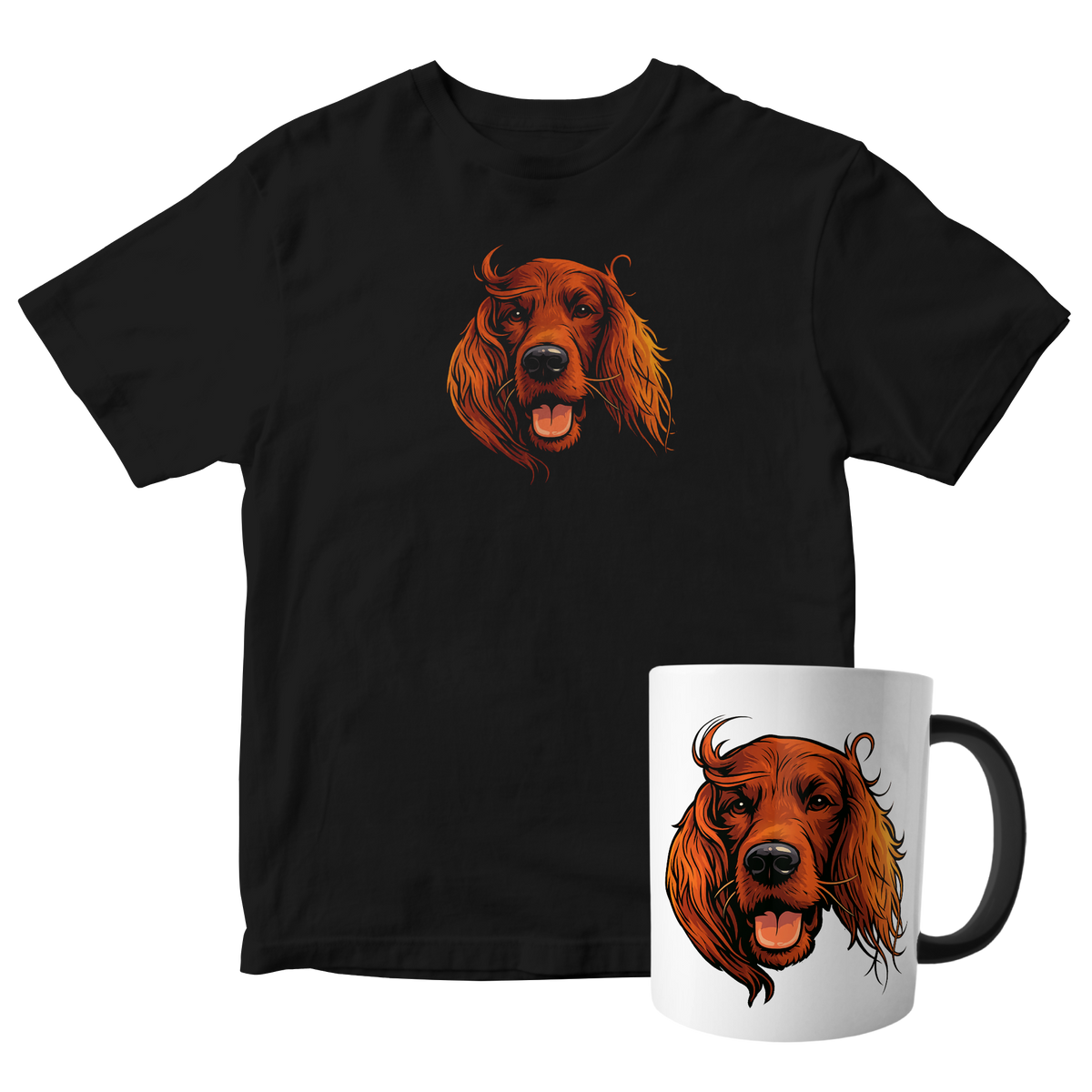 Your custom pet illustration printed on a t-shirt and mug