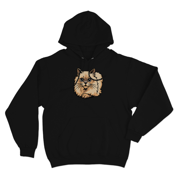 Black hoodie with a cat illustration