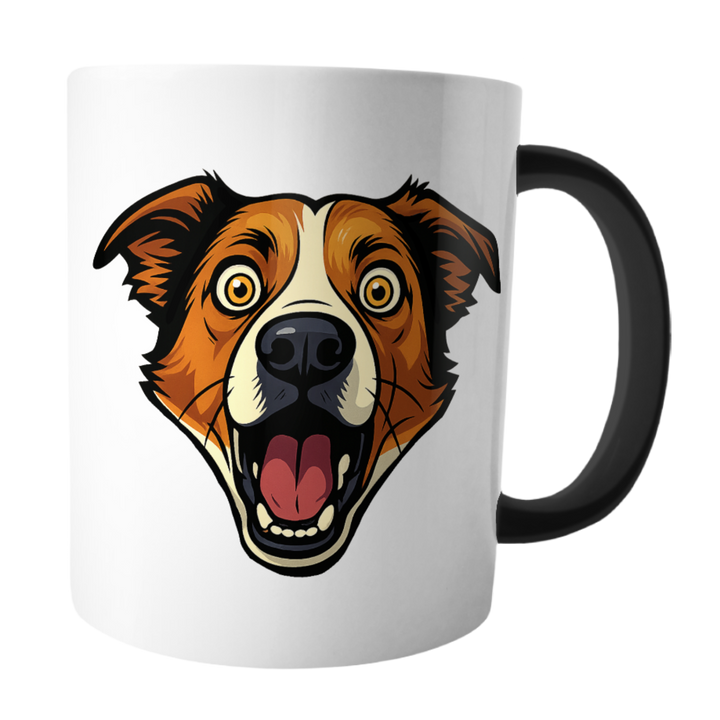 Mug with a cartoon dog face design on a white background