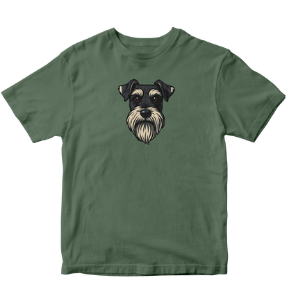 Green t-shirt with a dog graphic on a white background