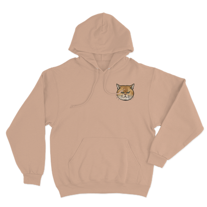 Sand hoodie with a custom dog illustration as the logo
