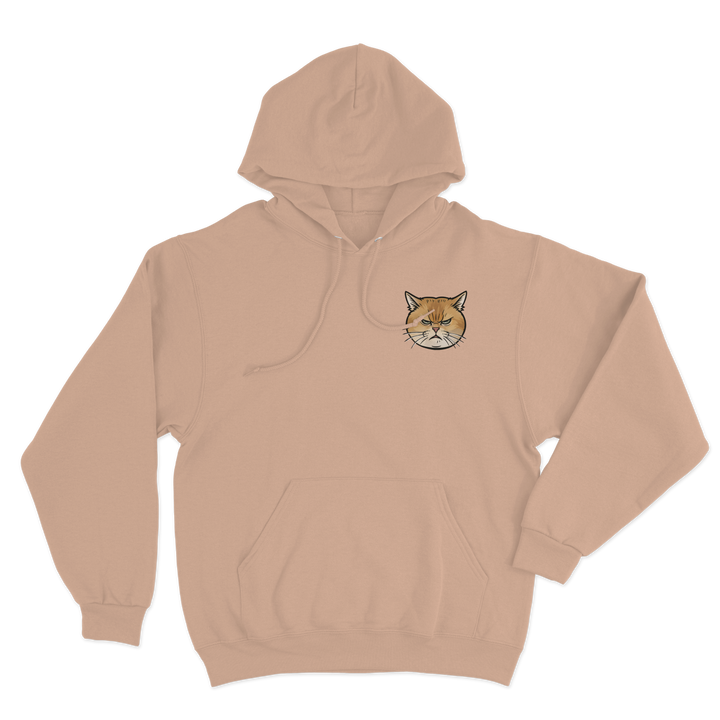 Sand hoodie with a custom dog illustration as the logo