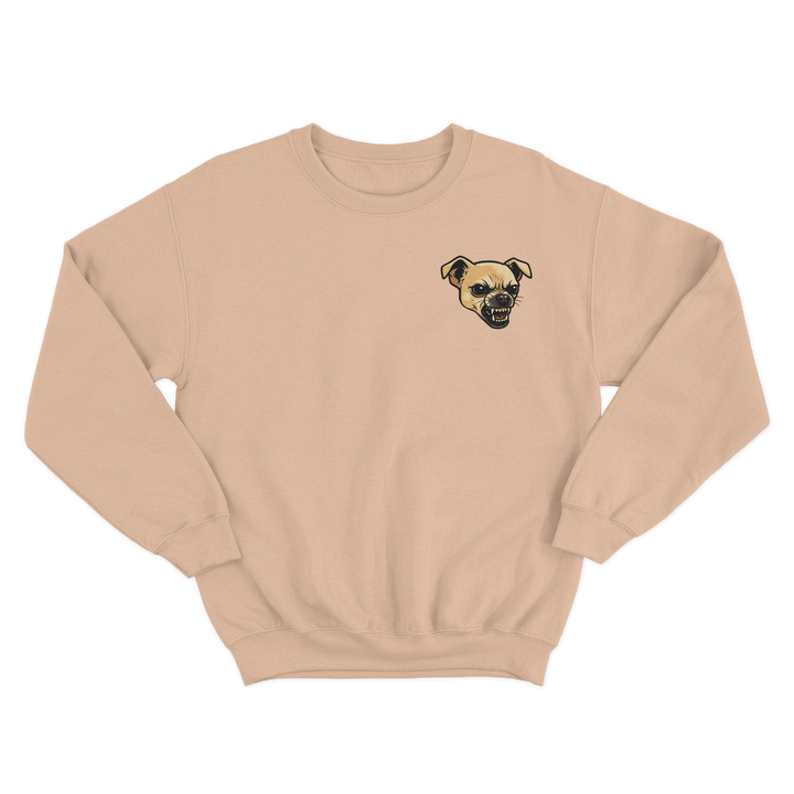 Beige sweatshirt with a angry dog illustration