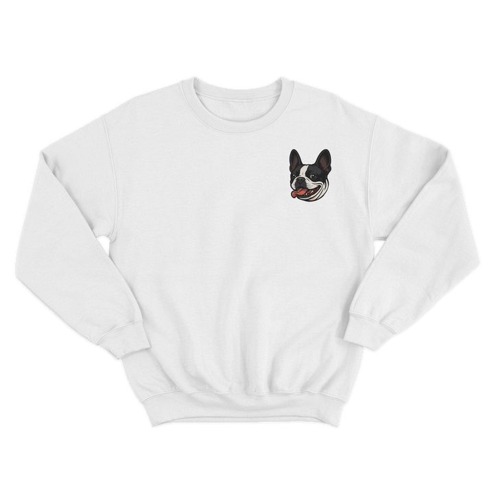 White sweatshirt with a dog illustration