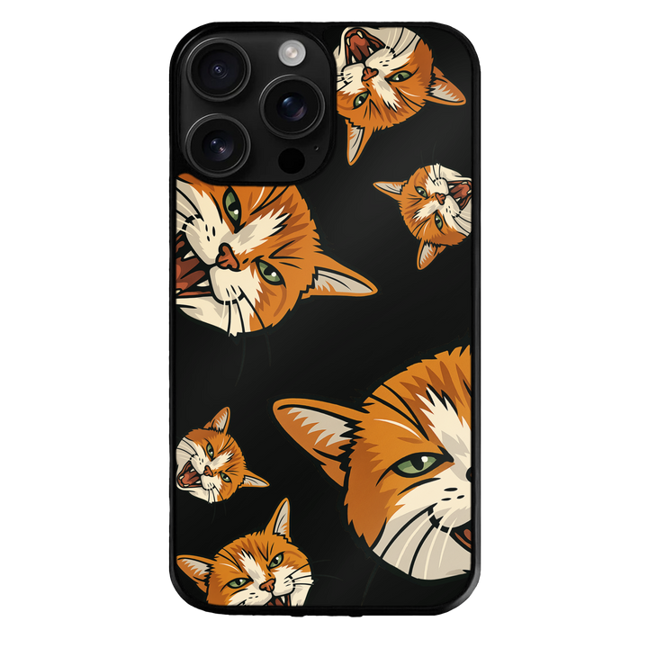 Phone case with cat illustrations on a black background